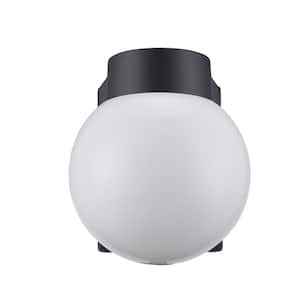 Pershing 1-Light Black Outdoor Wall Light Fixture with Opal Glass Globe Shade