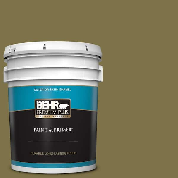 BEHR PREMIUM PLUS 5 gal. #S330-7 Olive Shade Satin Enamel Exterior Paint & Primer