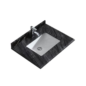 30 in. W x 22 in. D Marble Vanity Top in Black Wood with White Rectangular Single Sink