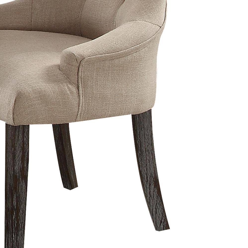 Beige Linen Upholstered Parsons Dining Arm Chair Set