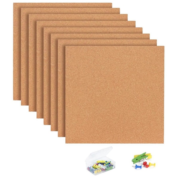 Afoxsos 12 x 12 in. Square Cork Bulletin Board Tiles Extra Thick for Home Office Decor 8-Pack Self-Adhesive Display Boards