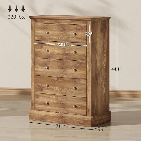 HOMCOM Brown 5 Drawer 31.1 in. Dresser with Distressed Wood Finish 83D-028V80BN HOMCOM Brown 5 Drawer 31.1 in. Dresser with Distressed Wood Finish 83D-028V80BN