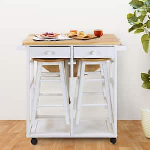 Natural Top Pearl Base Breakfast Cart with Drop-Leaf Table