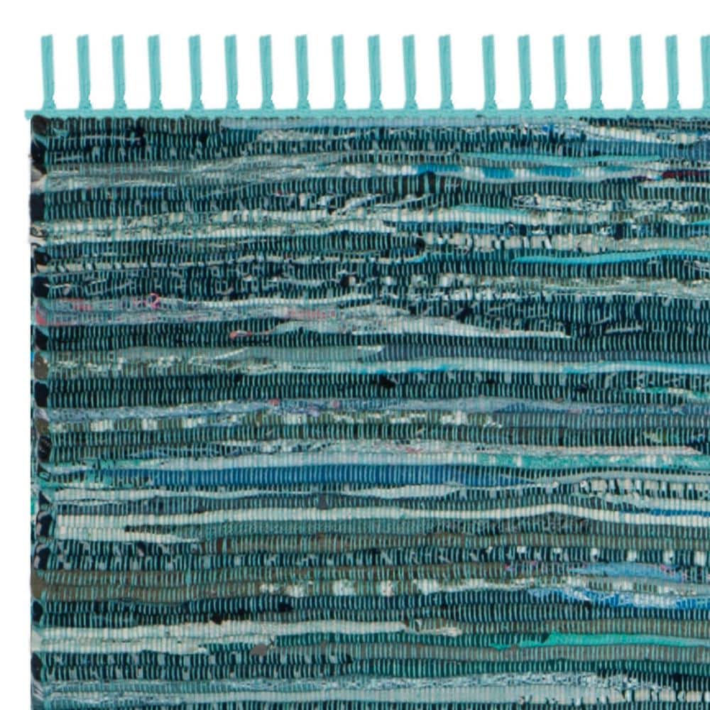 Handmade Turquoise and Multicolor Cotton Stripe Runner Rug, 2'3" x 12'