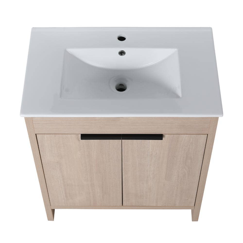 30 in. Single Sink Light Oak Freestanding Bath Vanity with Soft-Close Doors and White Ceramic Sink Top (Unassembled) price history on PriceWatchPro