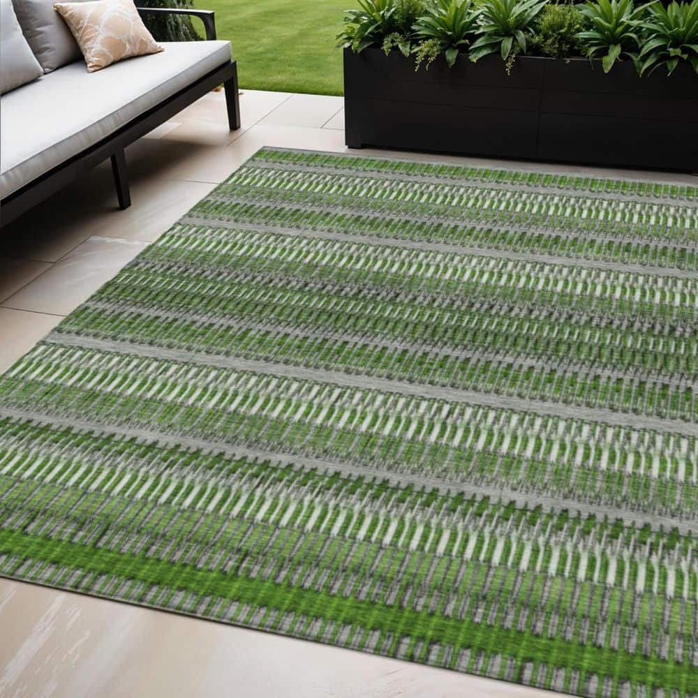 Green, Ivory 5 ft. x 8 ft.  Woven Striped Polyester Rectangle Indoor / Outdoor Area Rug price history on PriceWatchPro