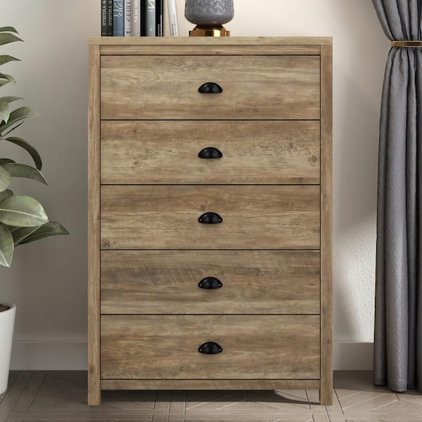 GALANO Cinzia Knotty Oak 5-Drawer 30.8 in. Wide Teen Chest of Drawer (Sturdy, Effortless Assembly with Interlocking Drawers)