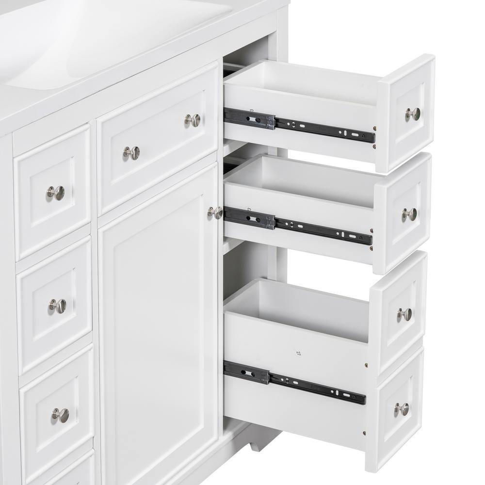 White MDF Bathroom Vanity with Ceramic Sink and Six Drawers