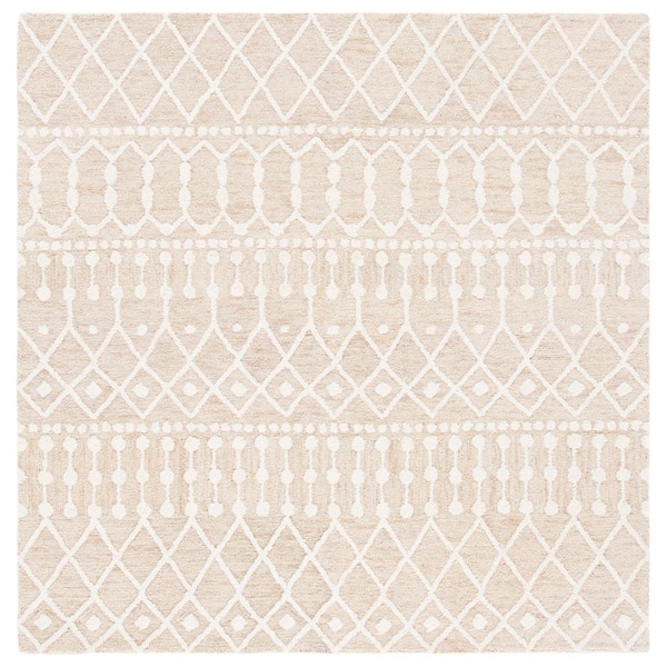 Blossom Beige/Ivory 4 ft. x 4 ft. Geometric Aztec Square Area Rug