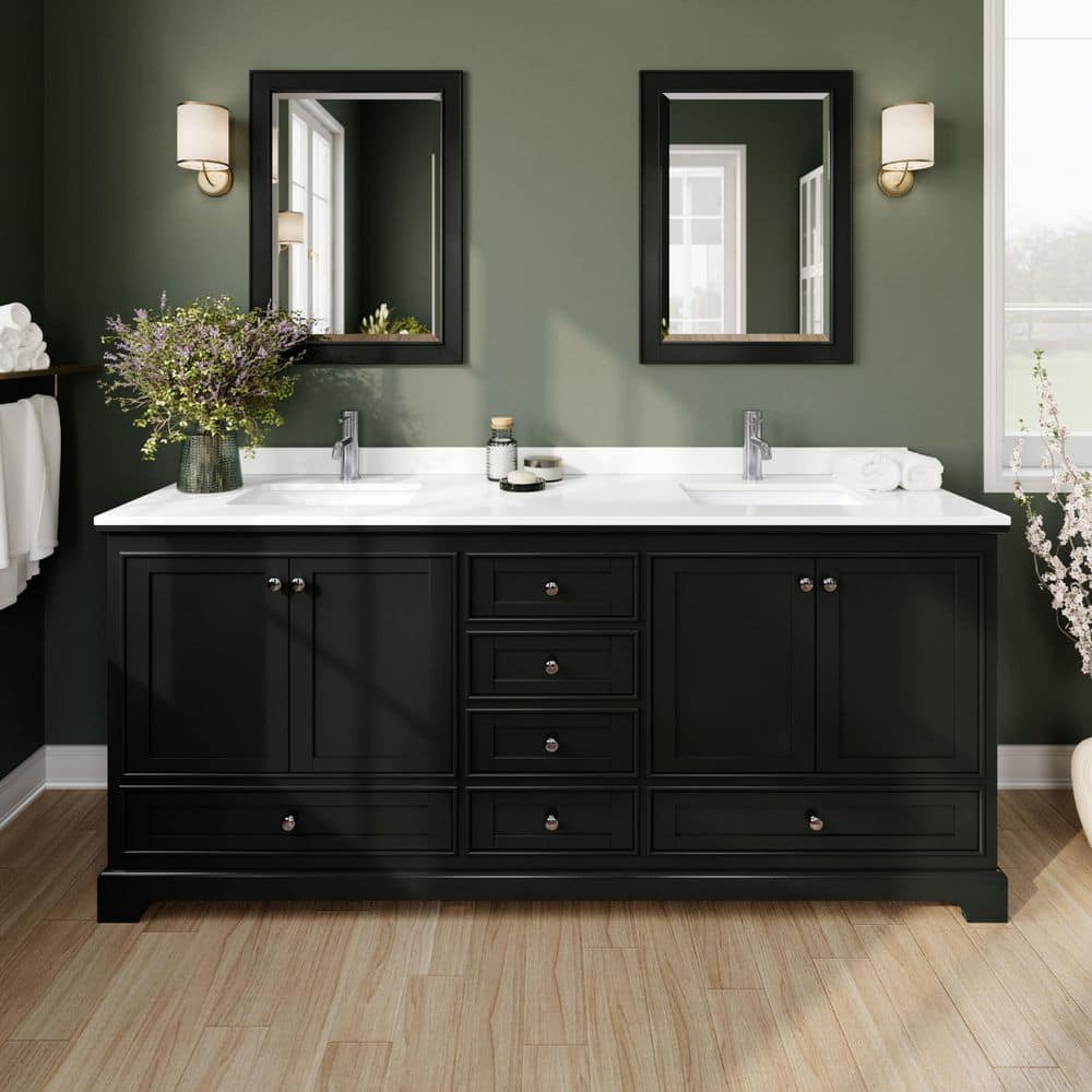 Deborah 80 in. W x 22 in. D x 35 in. H Double Bath Vanity in Dark Espresso with White Quartz Top price history on PriceWatchPro