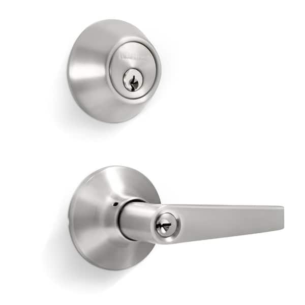 Premier Lock Stainless Steel Entry Door Handle Combo Lock Setwith Deadbolt and 8 SC1 Keys Total (2-Pack, Keyed Alike)