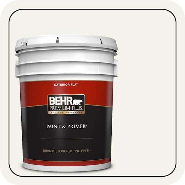 BEHR PREMIUM PLUS 5 gal. Home Decorators Collection #HDC-MD-08 Whisper White Flat Exterior Paint & Primer