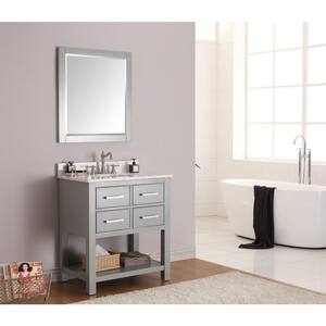Brooks 31 in. W x 22 in. D x 35 in. H Vanity in Chilled Gray with Marble Vanity Top in Carrera White and White Basin