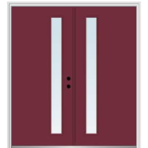 64 in. x 80 in. Viola Left-Hand Inswing 1-Lite Clear Low-E Painted Fiberglass Smooth Prehung Front Door