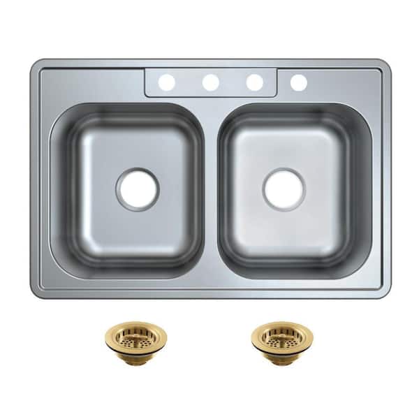 Studio 14 in. Drop-in Double Stainless SteelKitchen Sink with Basket Strainer