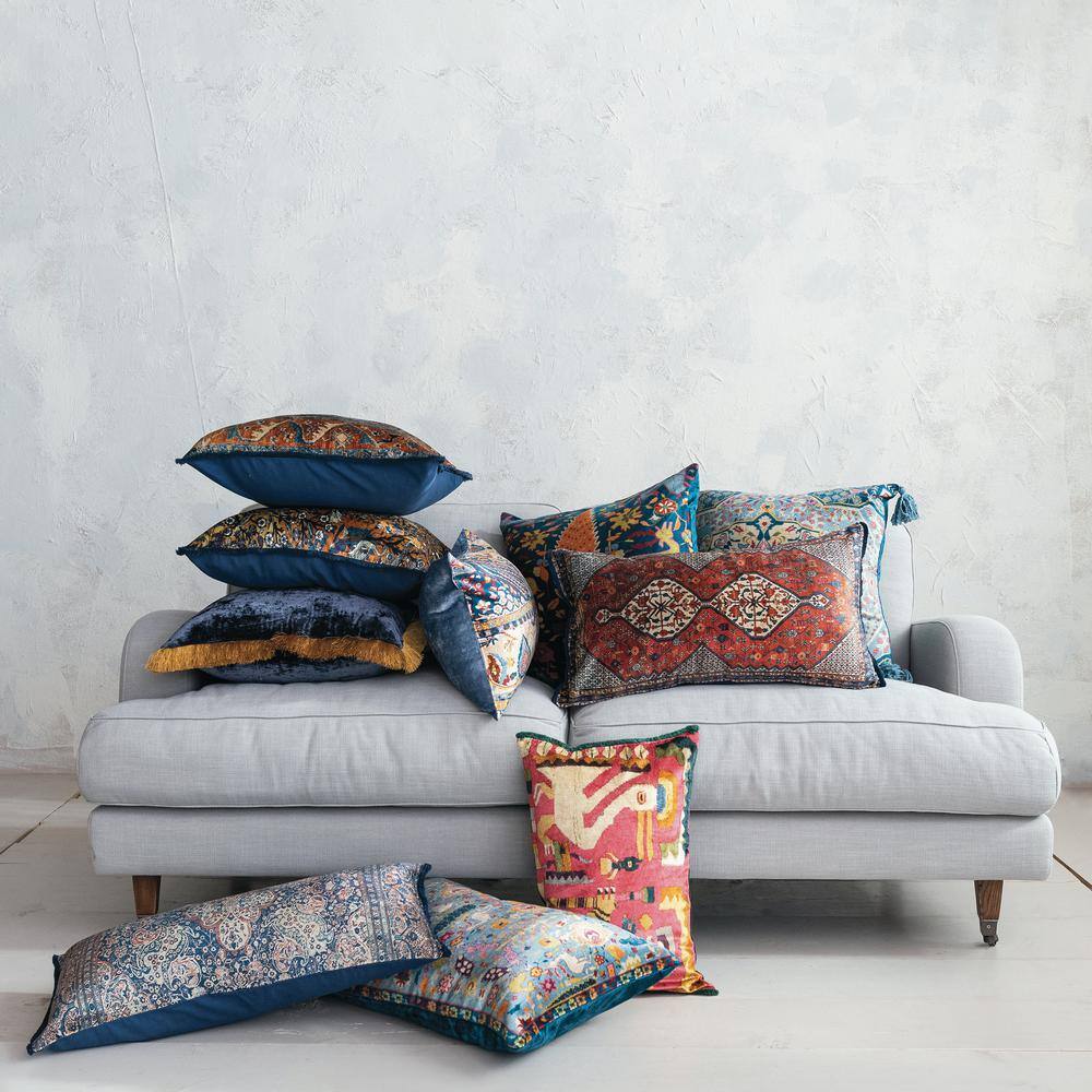 Multicolor Bohemian Rayon Square Throw Pillow with Tassels