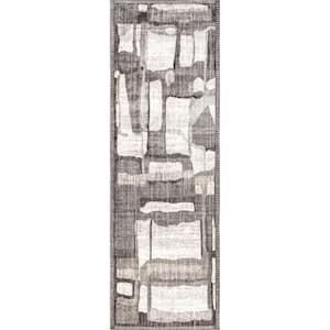 Chrissie Abstract Shapes Fringe Area Rug Gray 2' 8" ft. x 8' ft. Runner Rug