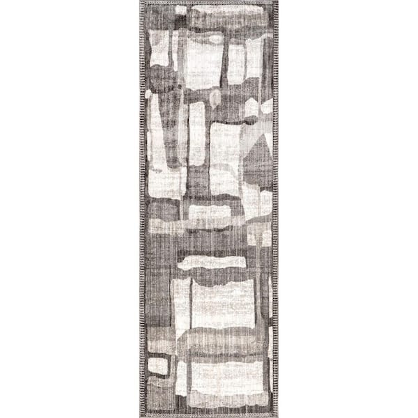 nuLOOM Chrissie Abstract Shapes Fringe Area Rug Gray 2' 8" ft. x 8' ft. Runner Rug