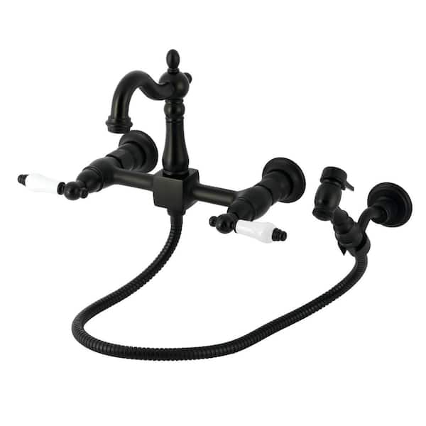 Heritage 2-Handle Wall Mount Standard Kitchen Faucet in Matte Black