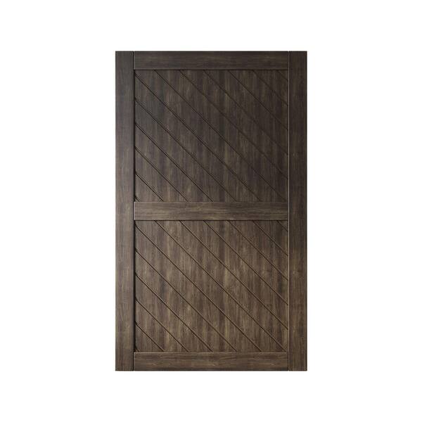 HOMACER XT2 48 in. x 80 in. C-Panel Solid Core Ebony Slanted Stripe Design Pine Wood Interior Sliding Barn Door Slab