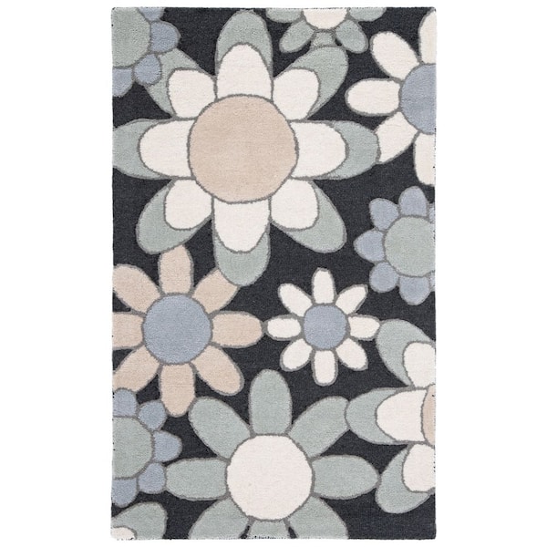 Kids 4 ft. x 6 ft. Charcoal/Ivory Oversized Floral Area Rug