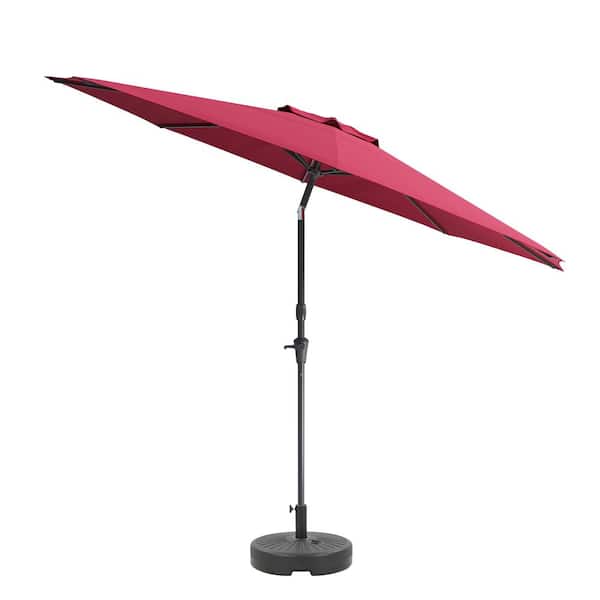 CorLiving 10 ft. Aluminum Market Wind Resistant Market Tilting Patio Umbrella and Base in Wine Red