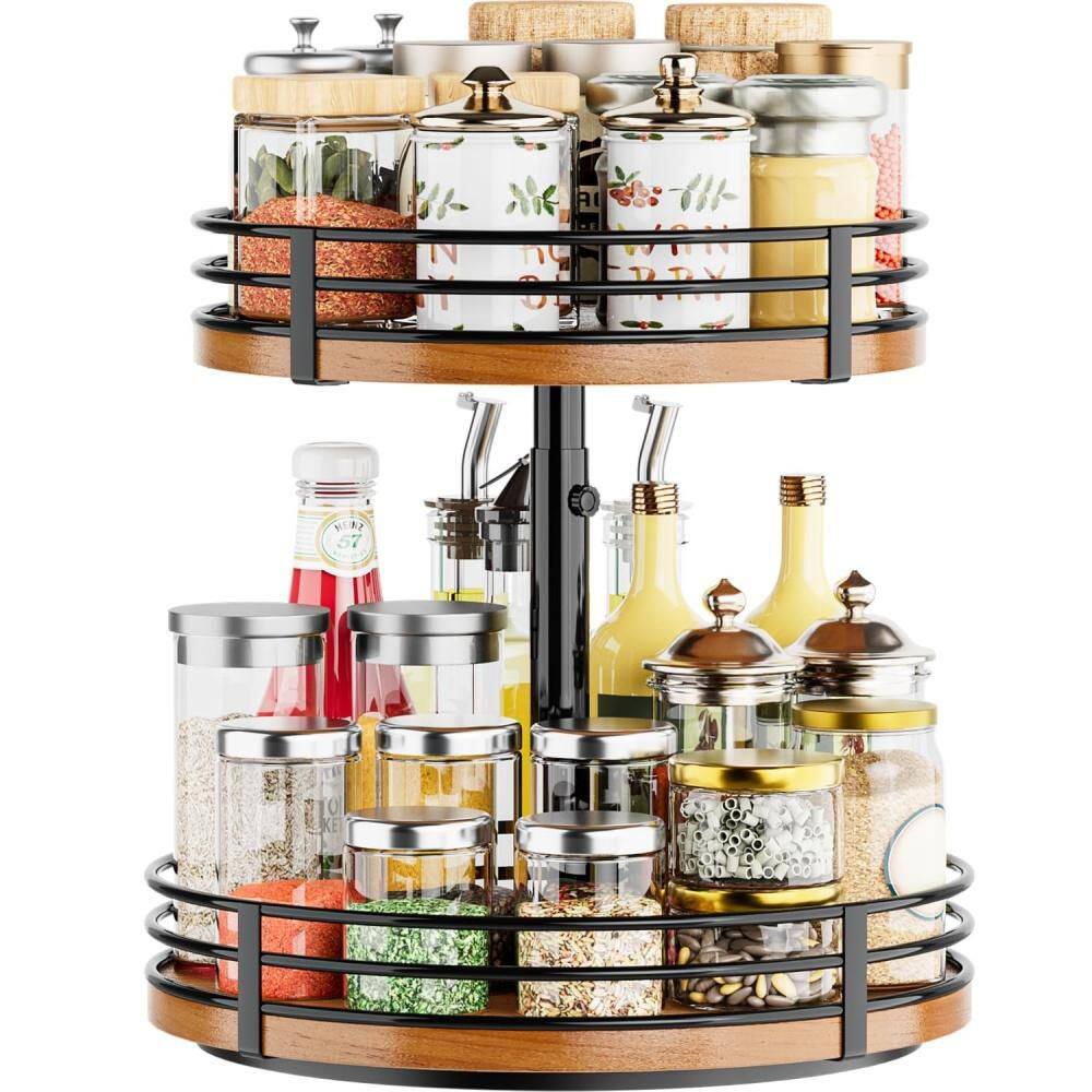 Numhew 2-Tier 12 in. Wood Rotating Spice Rack for Kitchen Countertop ...