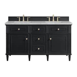 Lorelai 60.0 in. W. x 23.5 in. D x 34.06 in. H Double Bathroom Vanity in Black Onyx with Victorian Silver Quartz Top