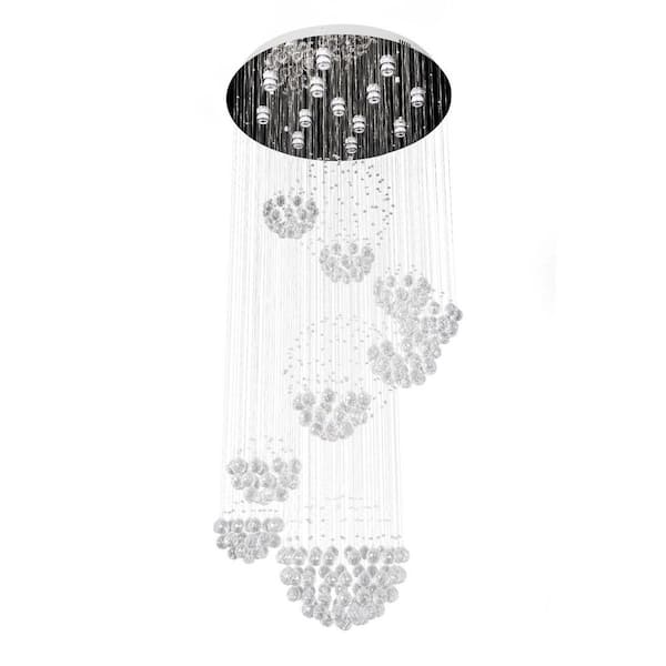 13-Light Silver Modern K9 Crystal Chandelier for Living Rooms, Halls, Staircases, No Bulbs Included