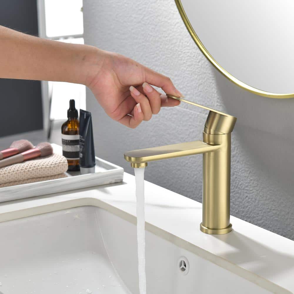Brushed Gold Single Handle Brass Bathroom Faucet