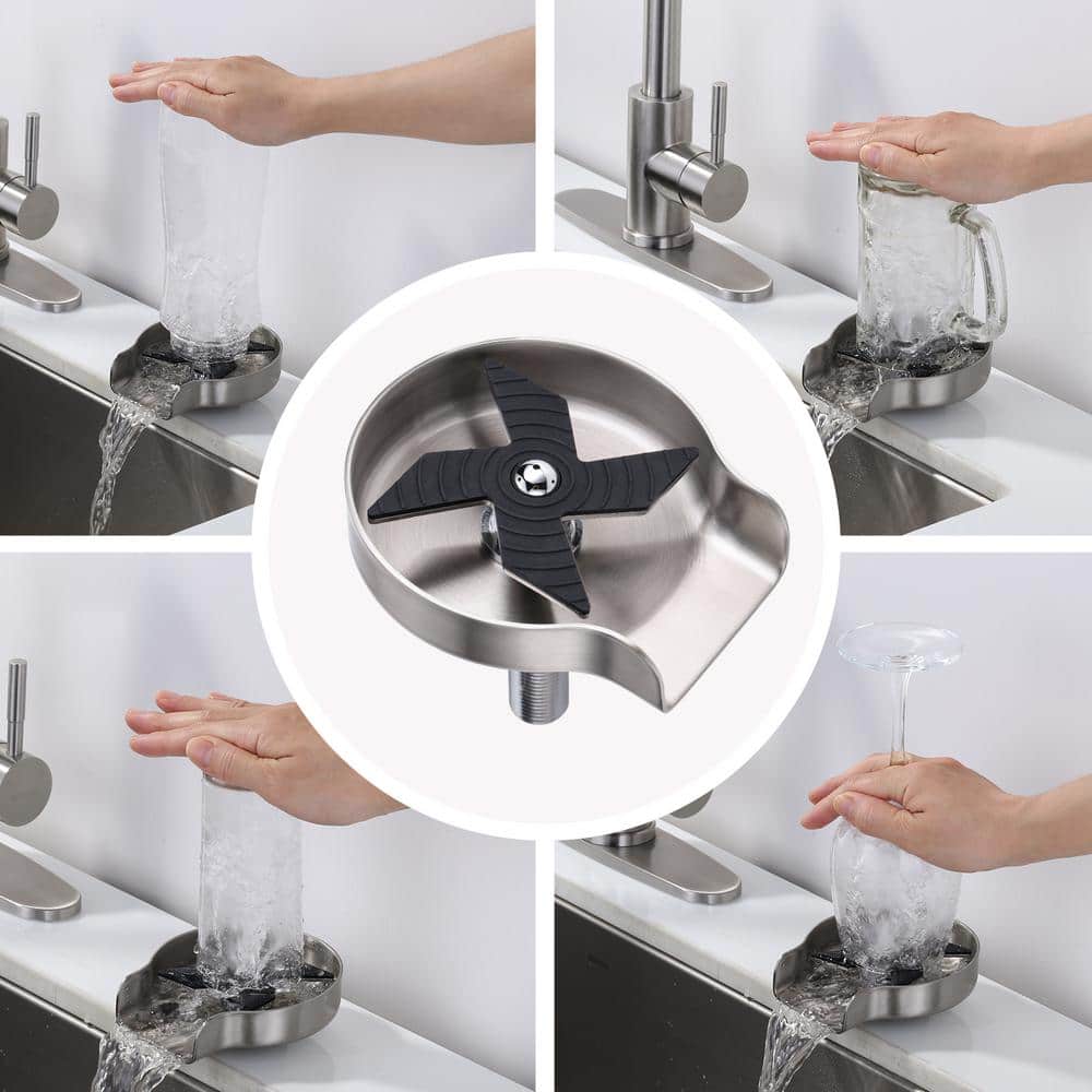 Brushed Nickel Stainless Steel Glass Rinser with Silicone Blade