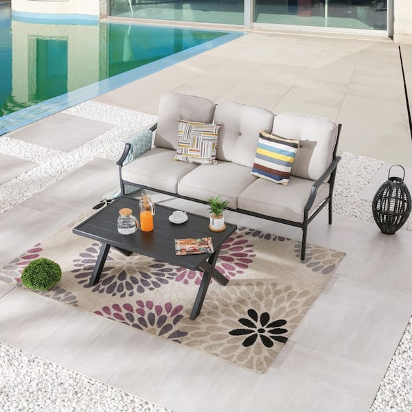 TOP HOME SPACE 2-Piece Metal Patio Conversation Set with Beige Cushions