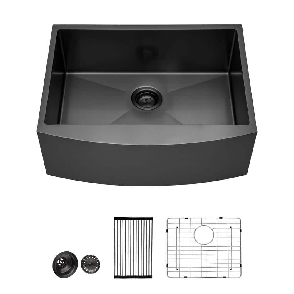 36 in. L x 21 in. W Farmhouse Apron Front Single Bowl 16-Gauge Stainless Steel Kitchen Sink in Gunmetal Black