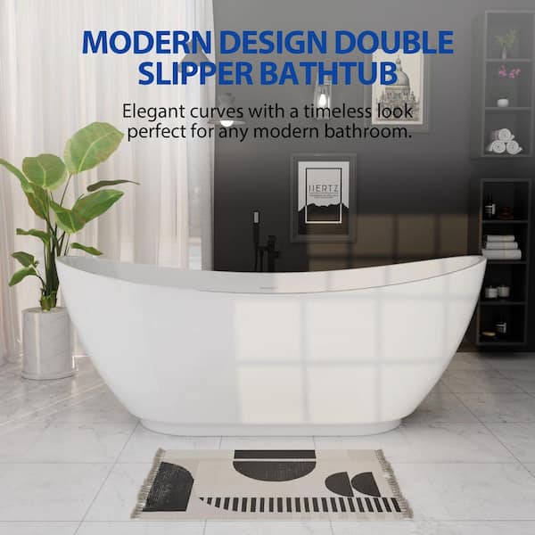 Minimalist 62 in. Acrylic Freestanding Bathtub cUPC Certificated Slipper with Polished Chrome Drain Soaking Tub in White