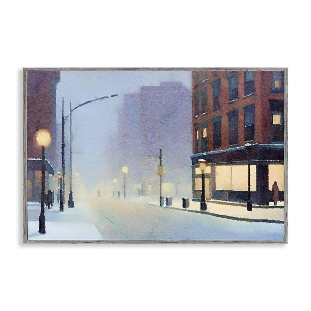 Misty Winter City Street by Noah Bay Gray Framed Abstract Giclee Art Print 16 in. x 24 in. price history on PriceWatchPro