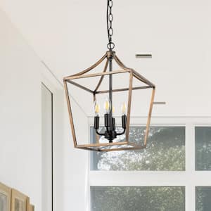 4-Light 60-Watt Wood Grain Chandelier Mini Pendant Light with No Glass Shade