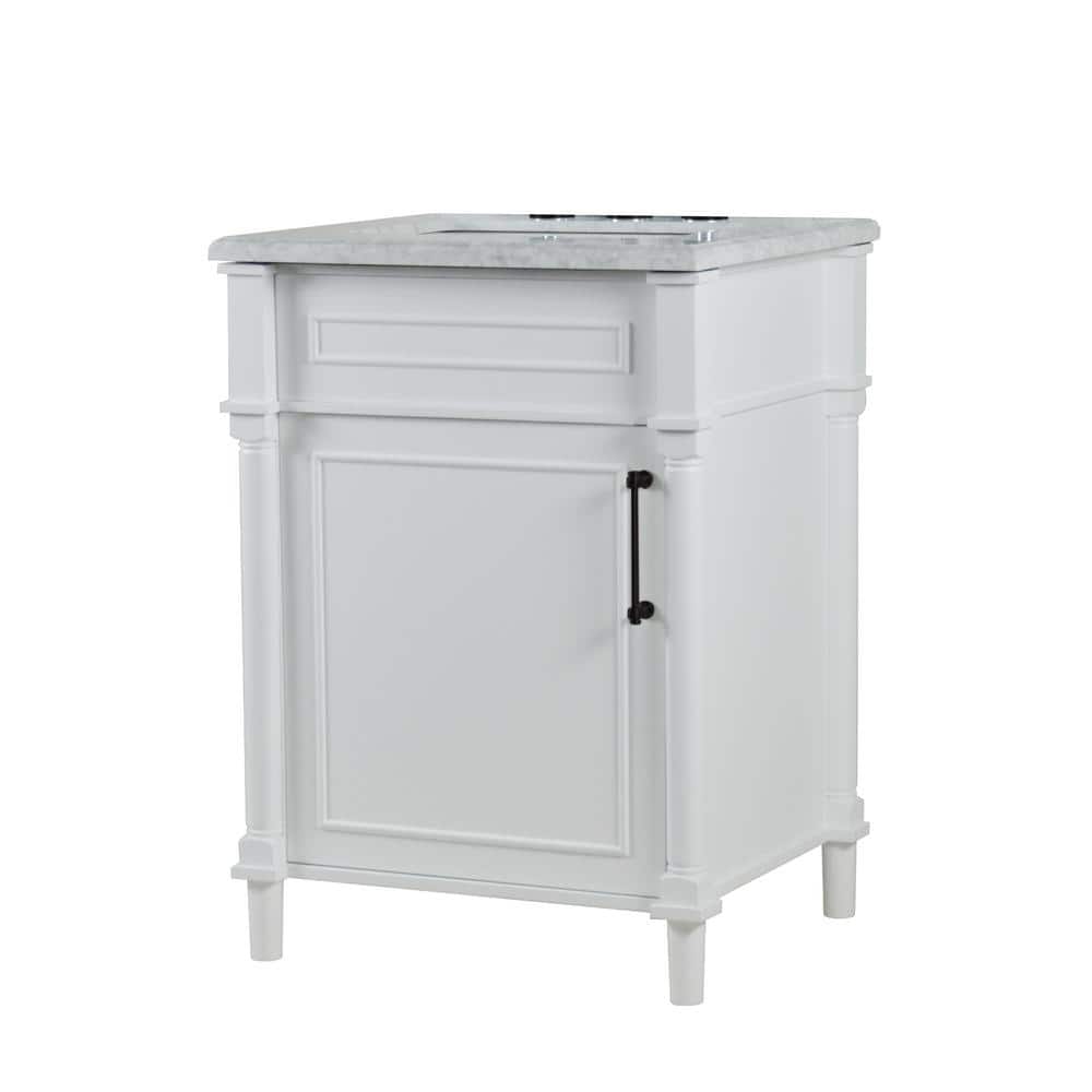 24 in. W x 36 in. H x 22 in. D Single Bathroom Vanity in White with White Marble Top with White Basin and Black Hardware price history on PriceWatchPro