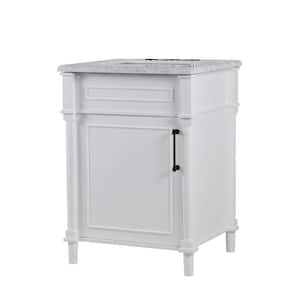 24 in. W x 36 in. H x 22 in. D Single Bathroom Vanity in White with White Marble Top with White Basin and Black Hardware