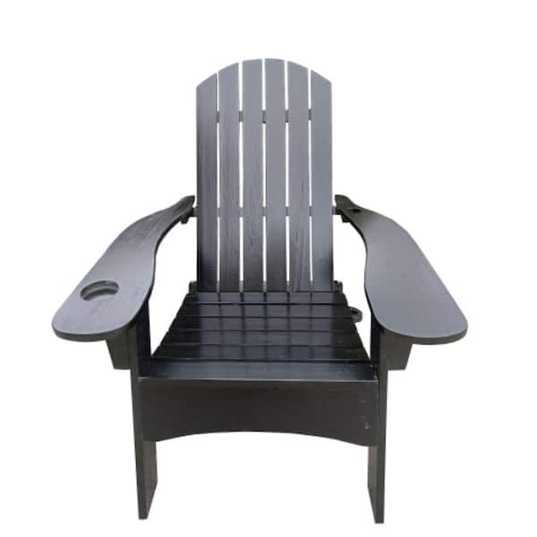 Misopily Outdoor Wood Adirondack Chair with Umbrella Hole on The Arm, Black, (Set of 1)