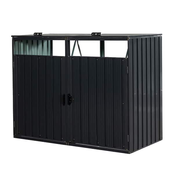 Tidoin 62.99 in. W x 31.49 in. D x 48.03 in. H Black Metal Trash Can Storage with 2-Door and Lockable Doorknob