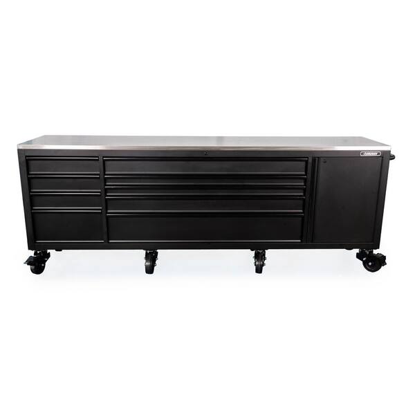 Husky 108 in. W x 24 in. D 9-Drawer Heavy-Duty Mobile Workbench with Stainless Steel Top in Matte Black