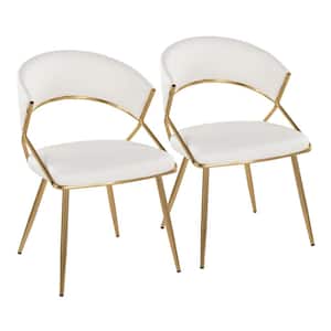 Jie White Faux Leather and Gold Metal Side Dining Chair (Set of 2)