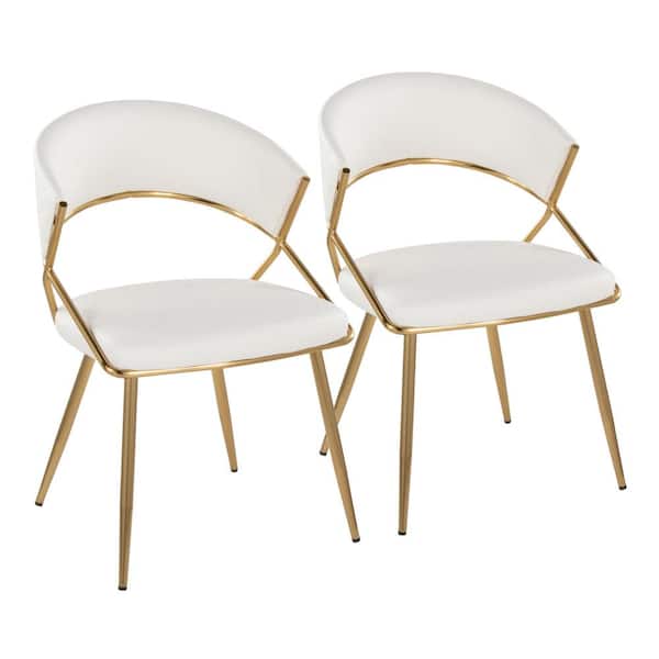 Lumisource Jie White Faux Leather and Gold Metal Side Dining Chair (Set of 2)