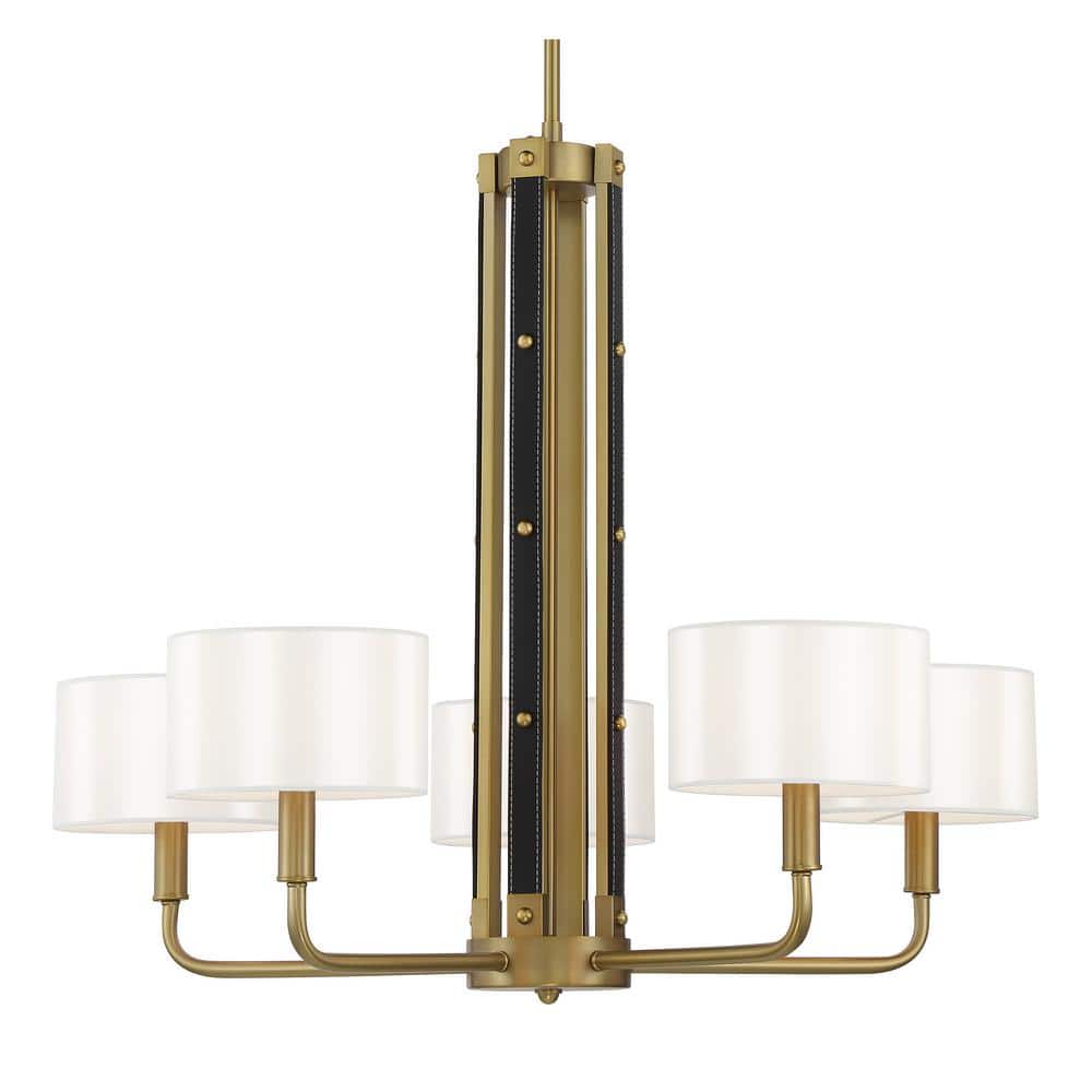 Chelsea Soft Brass 5-Light Chandelier with White Silk Shades