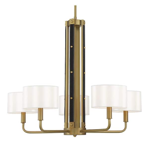 Minka Lavery Chelsea 5-Light Soft Brass Chandelier with White Silk