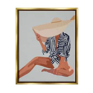 Woman Obscured By Sun Hat Summer Beach Portrait Design by Amelia Noyes Floater Frame People Art Print 21 in. x 17 in.