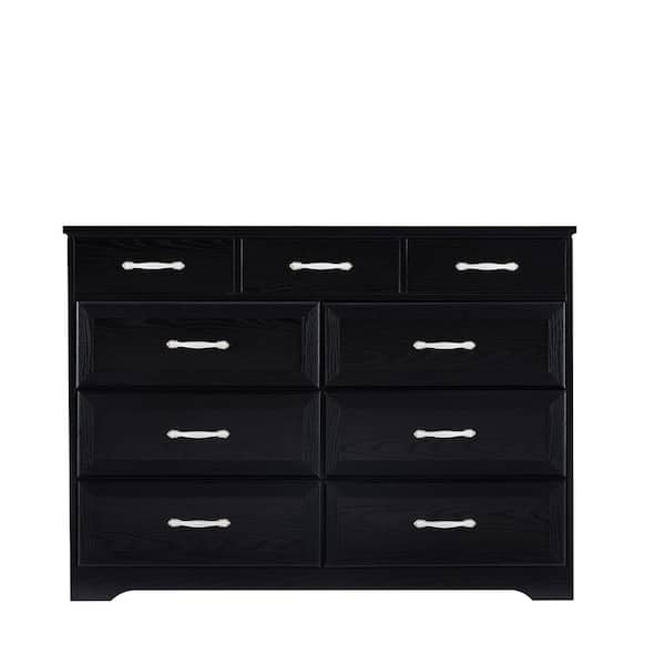47.56 in. W x 15.75 in. D x 34.45 in. H Black Wood Modern Linen Cabinet with 9 Drawers and Antique Handles for Bedroom