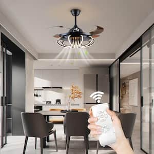 42 in. LED Indoor Black Retractable Ceiling Fan with Light Kit and Remote