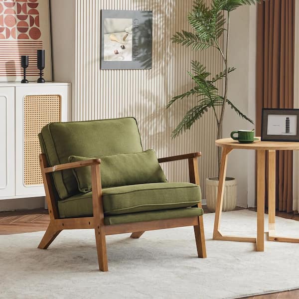 Green Linen Arm chair (Set of 2) with Wide Armrest