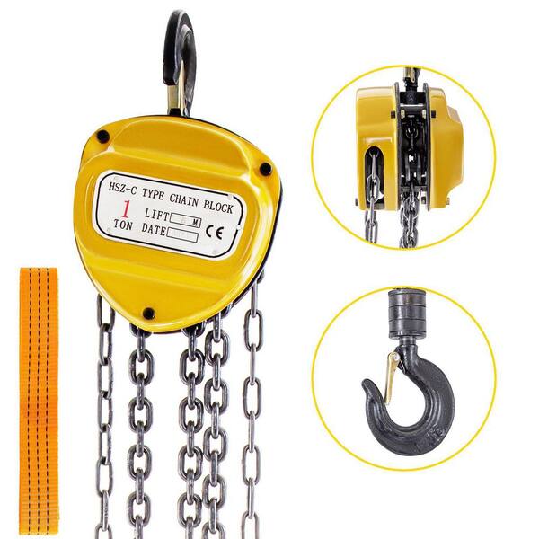 VEVOR 1-Ton Chain Block Hoist 20 ft. Manual Chain Block Hoist 2200 lbs. Chain Lifting Hoist with 2 Hooks, Yellow